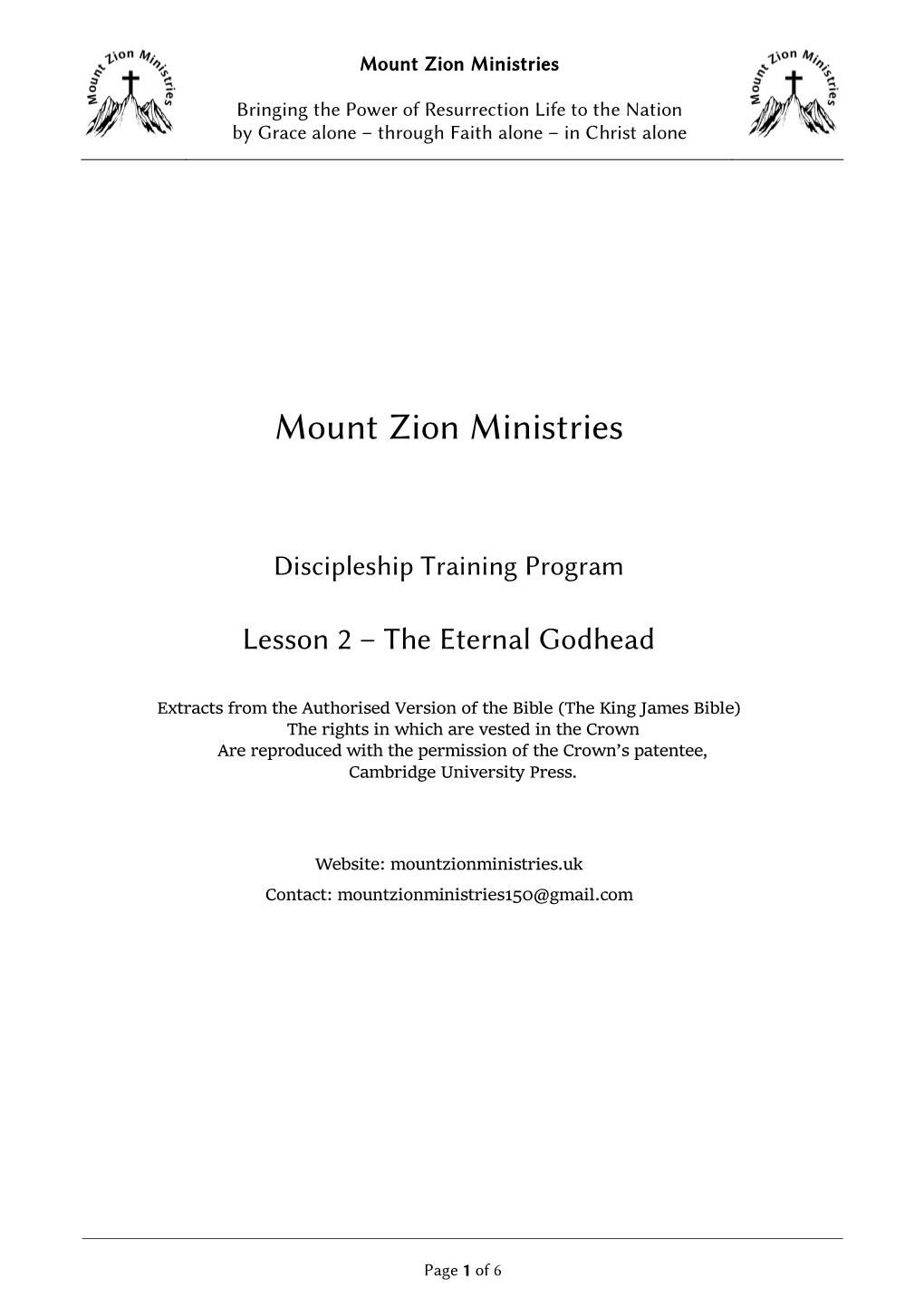 Lesson 2 – the Eternal Godhead