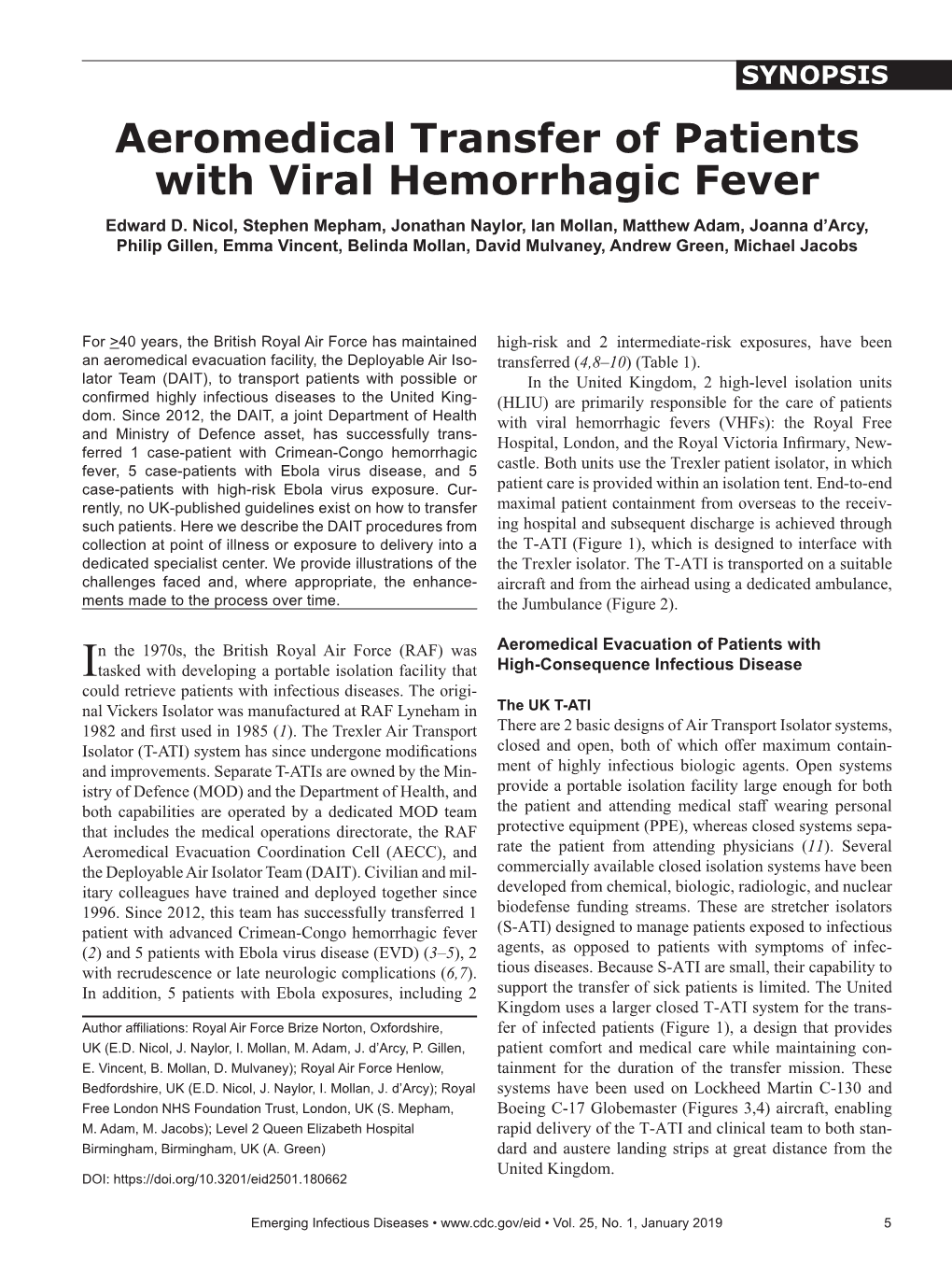 Aeromedical Transfer of Patients with Viral Hemorrhagic Fever Edward D