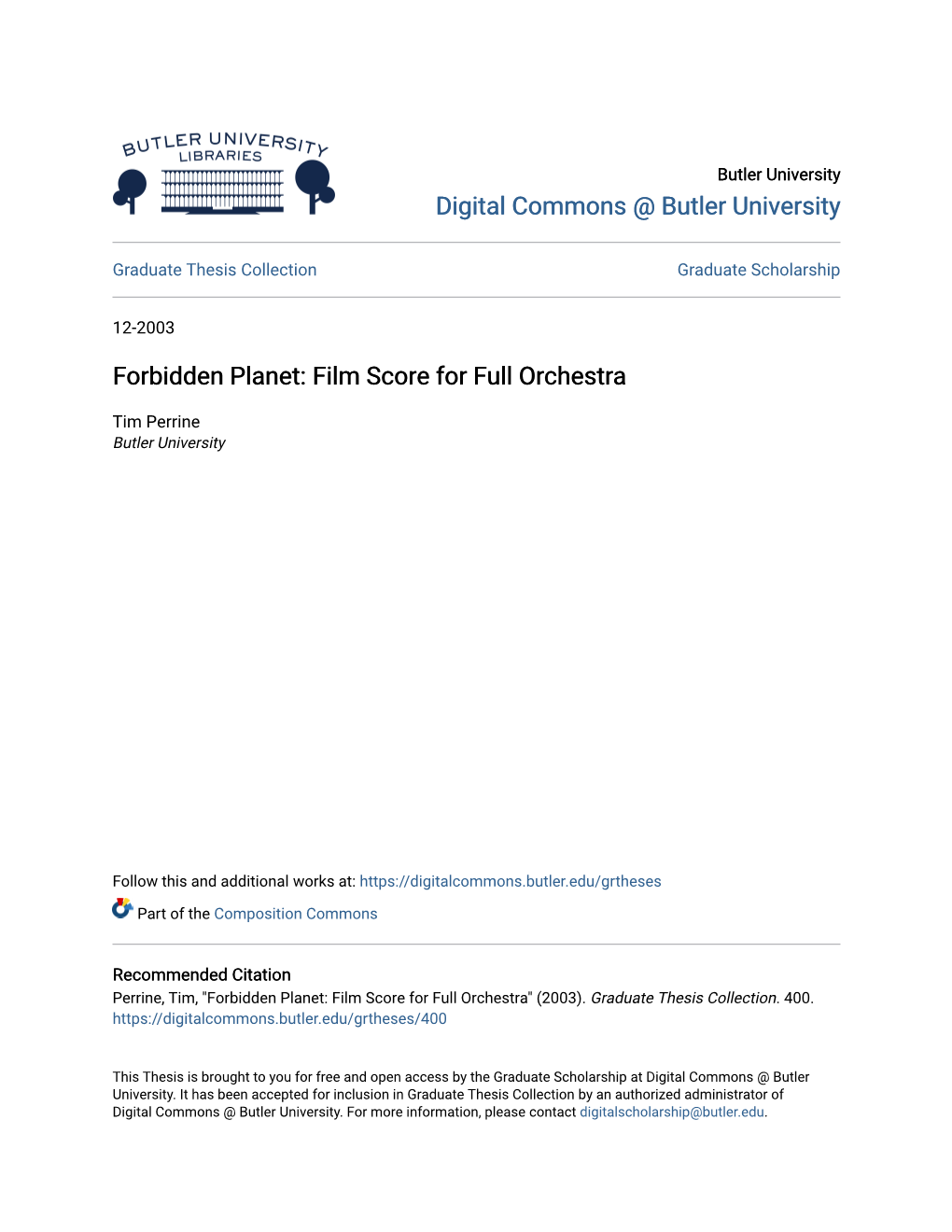 Forbidden Planet: Film Score for Full Orchestra