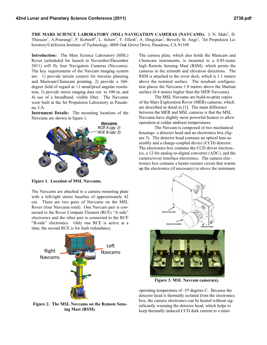 The Mars Science Laboratory (Msl) Navigation Cameras (Navcams)