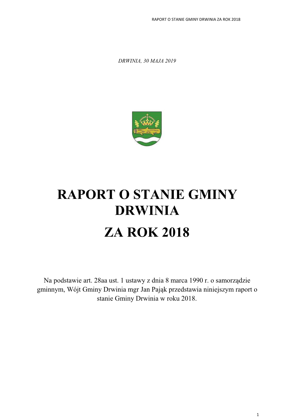 Raport O Stanie Gminy Drwinia Za Rok 2018