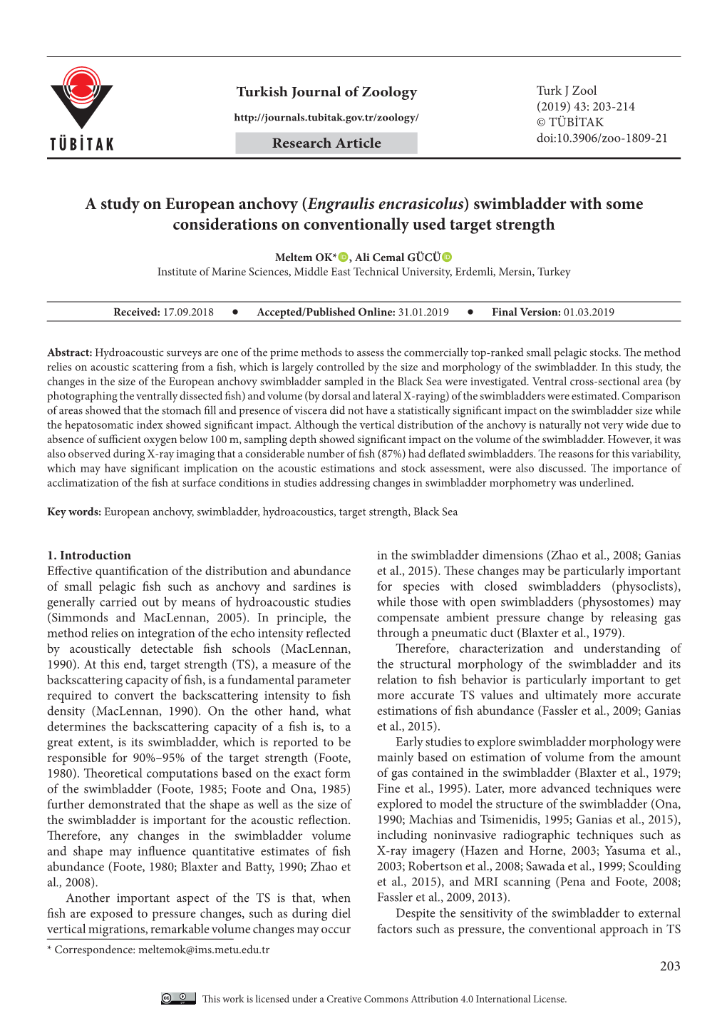 A Study on European Anchovy (Engraulis Encrasicolus) Swimbladder with Some Considerations on Conventionally Used Target Strength