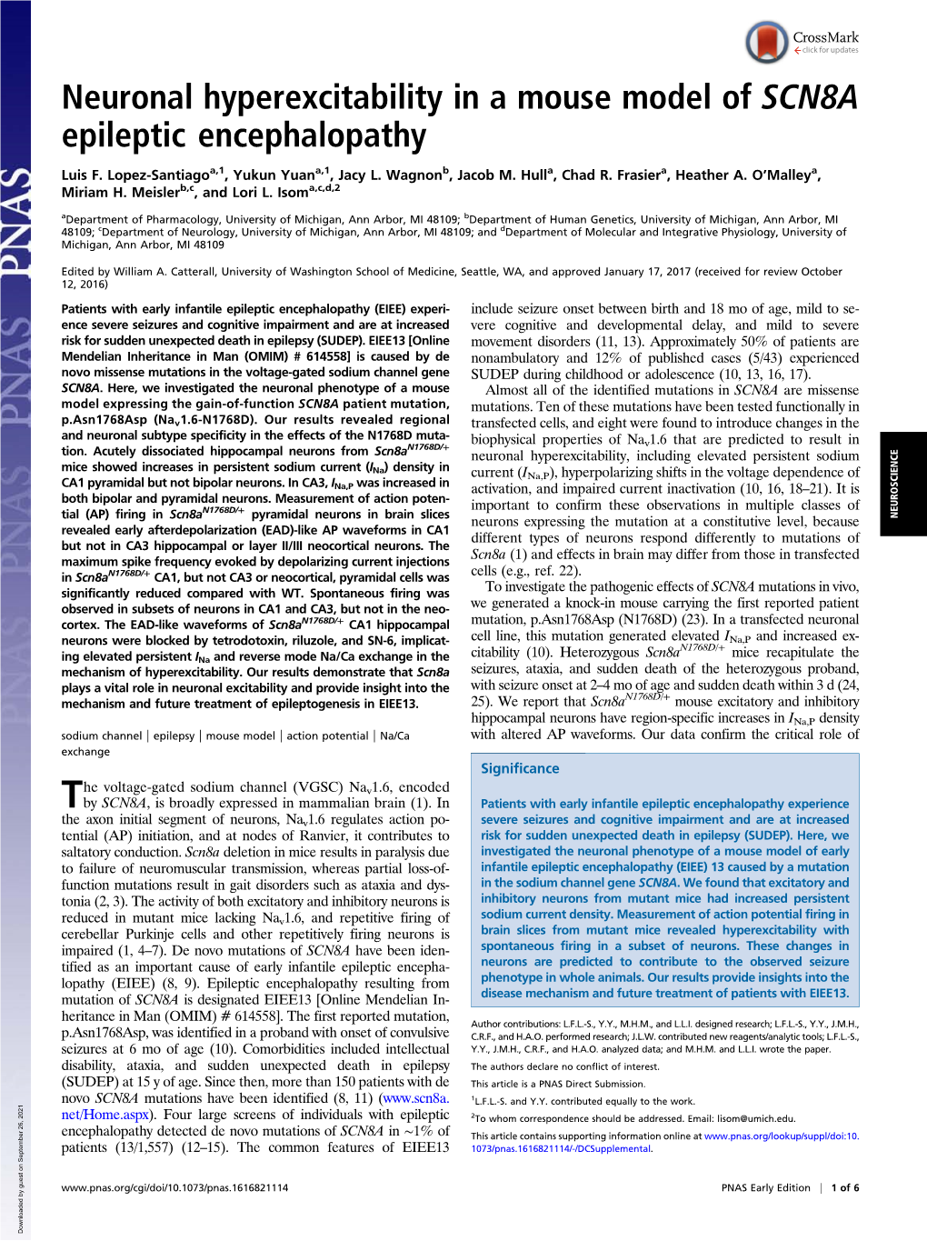 Neuronal Hyperexcitability in a Mouse Model of SCN8A Epileptic Encephalopathy