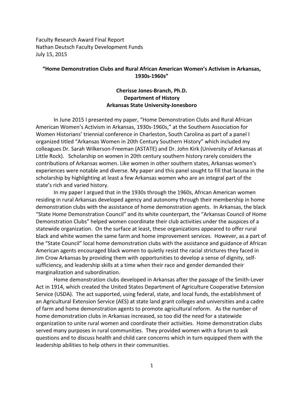 Home Demonstration Clubs and Rural African American Women’S Activism in Arkansas, 1930S-1960S”