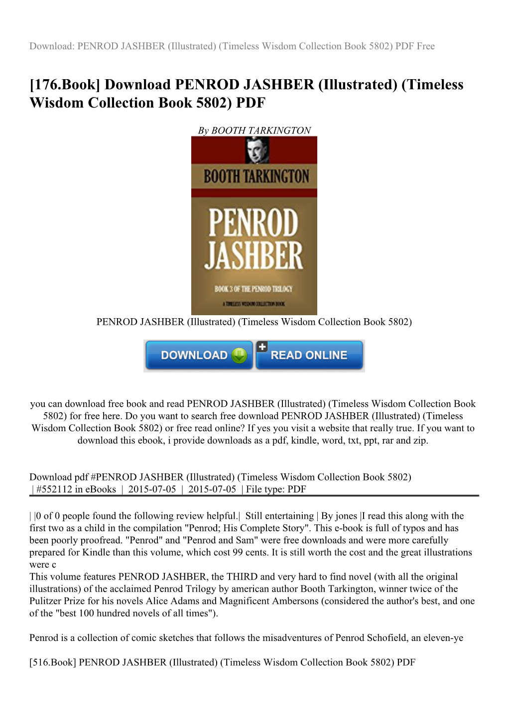 Download PENROD JASHBER (Illustrated) (Timeless Wisdom Collection Book 5802) PDF