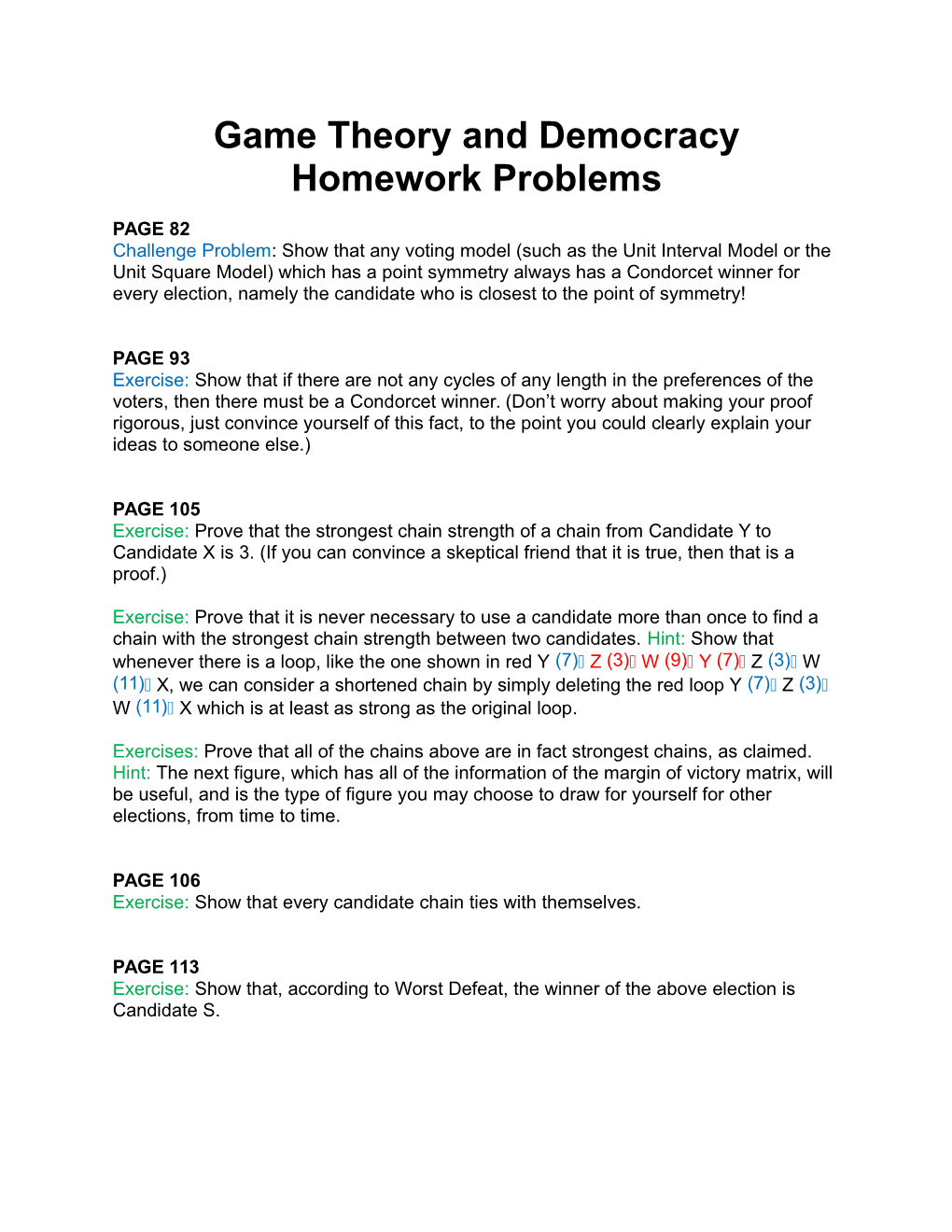Game Theory and Democracy Homework Problems