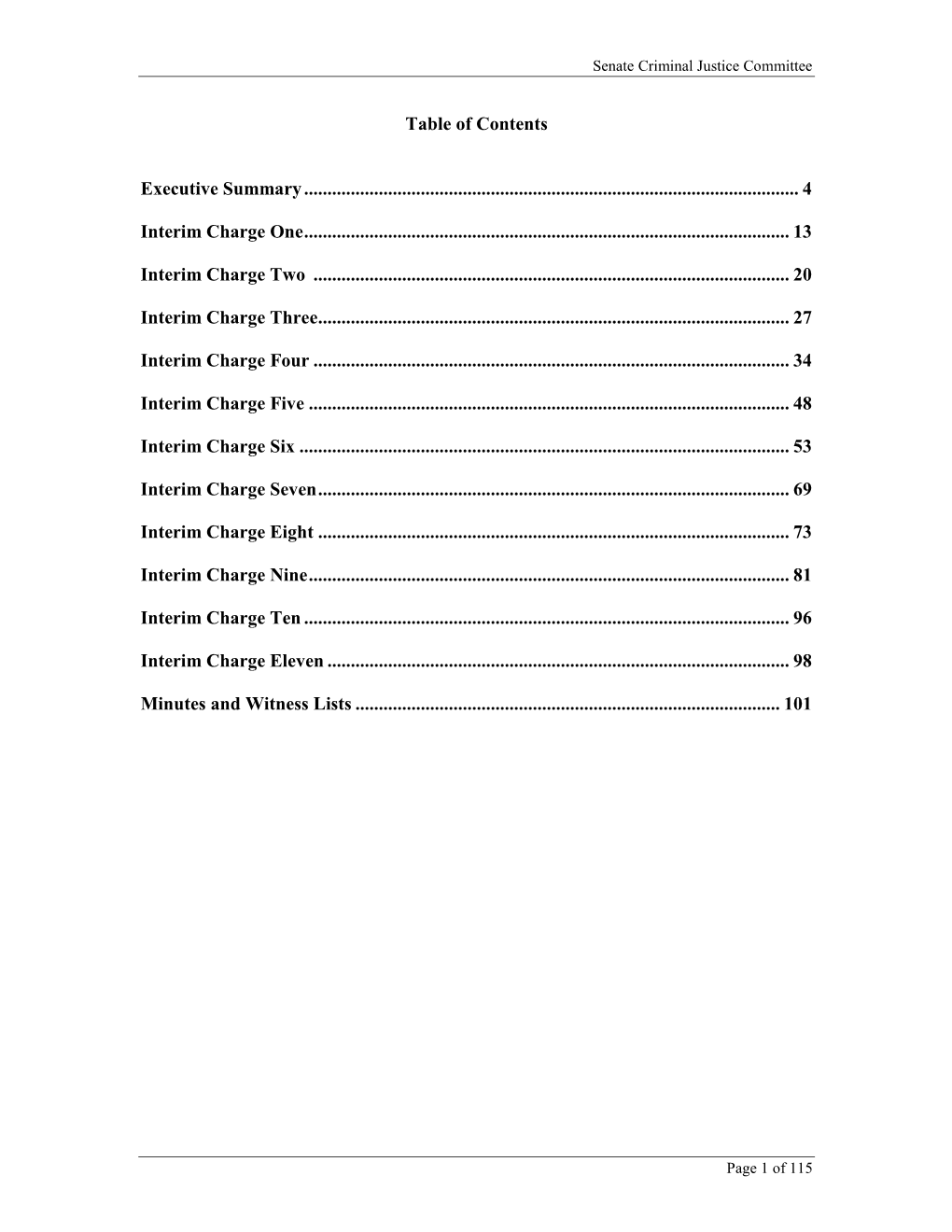 Senate Committee on Criminal Justice Interim Report To