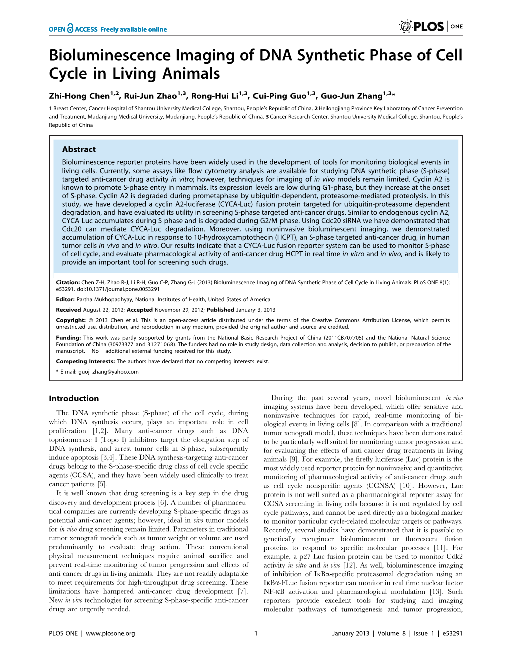 Bioluminescence Imaging of DNA Synthetic Phase of Cell Cycle in Living Animals