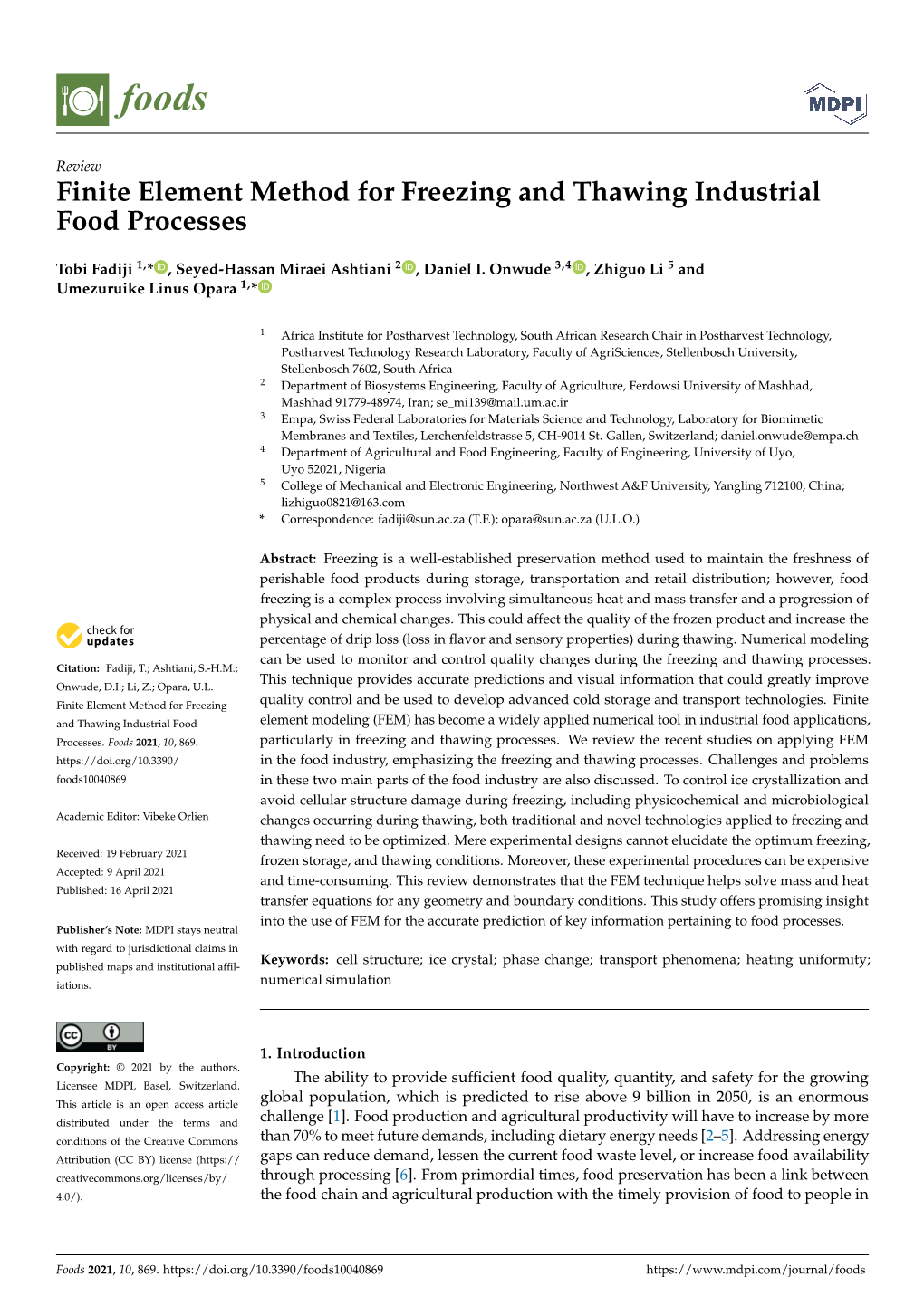 Finite Element Method for Freezing and Thawing Industrial Food Processes