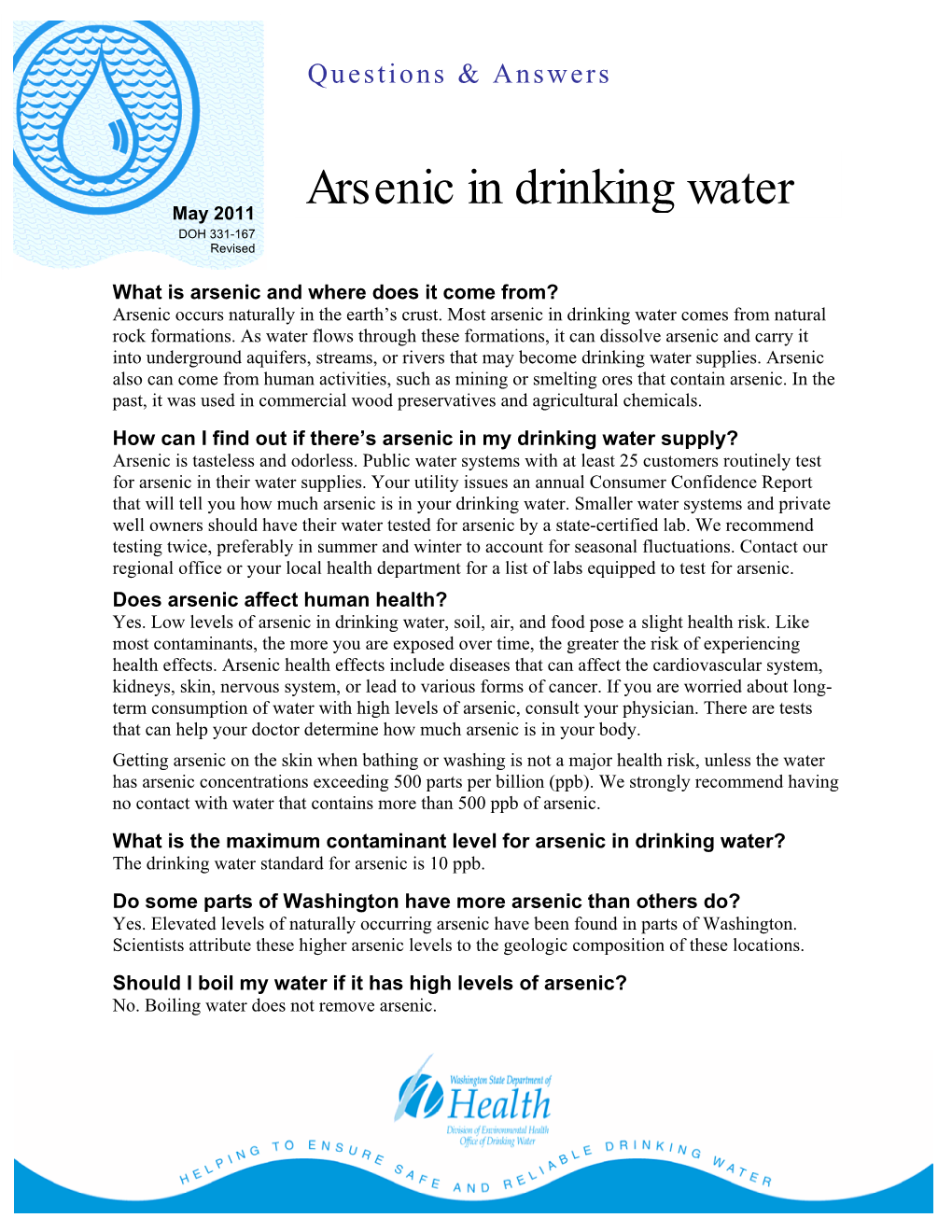 Arsenic in Drinking Water May 2011 DOH 331-167 Revised