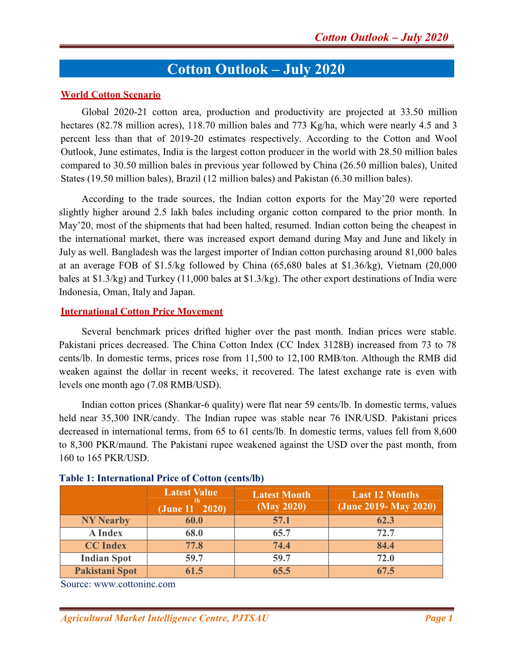 Cotton Outlook – July 2020