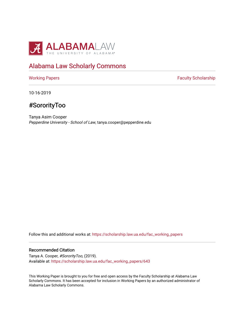 Alabama Law Scholarly Commons #Sororitytoo