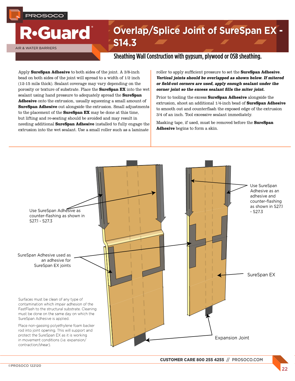 Overlap/Splice Joint of Surespan EX - S14.3 Sheathing Wall Construction with Gypsum, Plywood Or OSB Sheathing