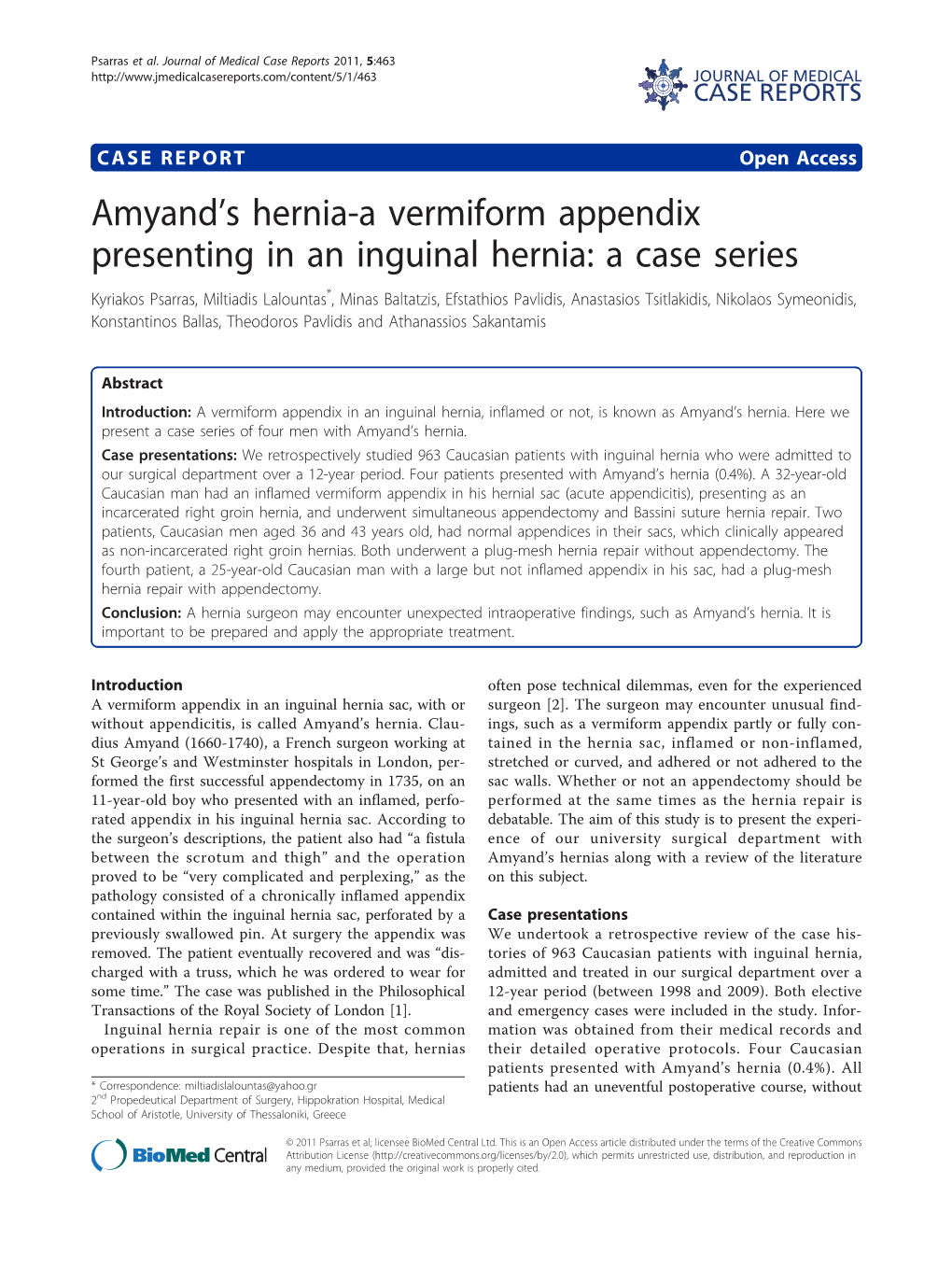 Amyandls Hernia-A Vermiform Appendix Presenting in an Inguinal