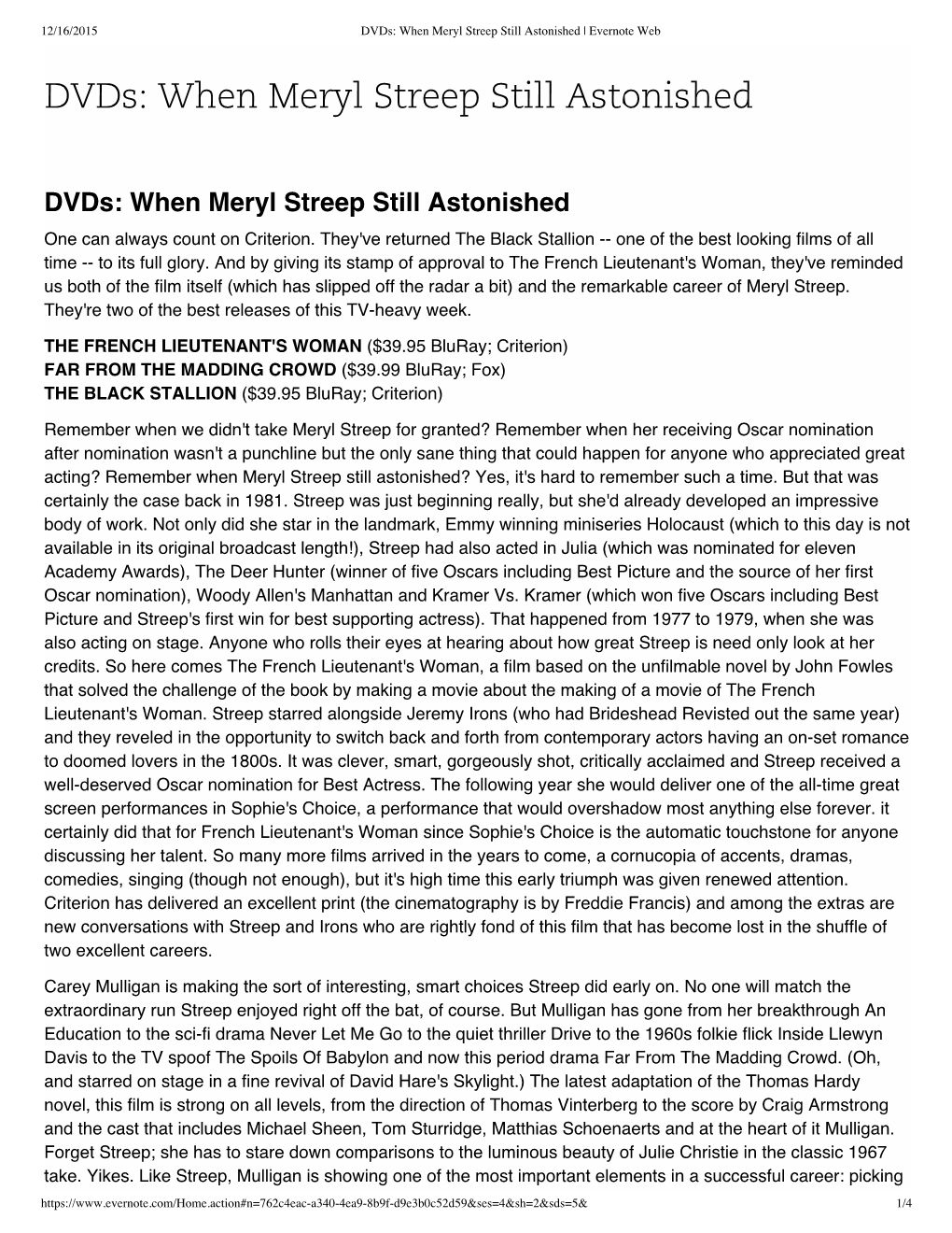 Dvds- When Meryl Streep Still Astonished | Evernote