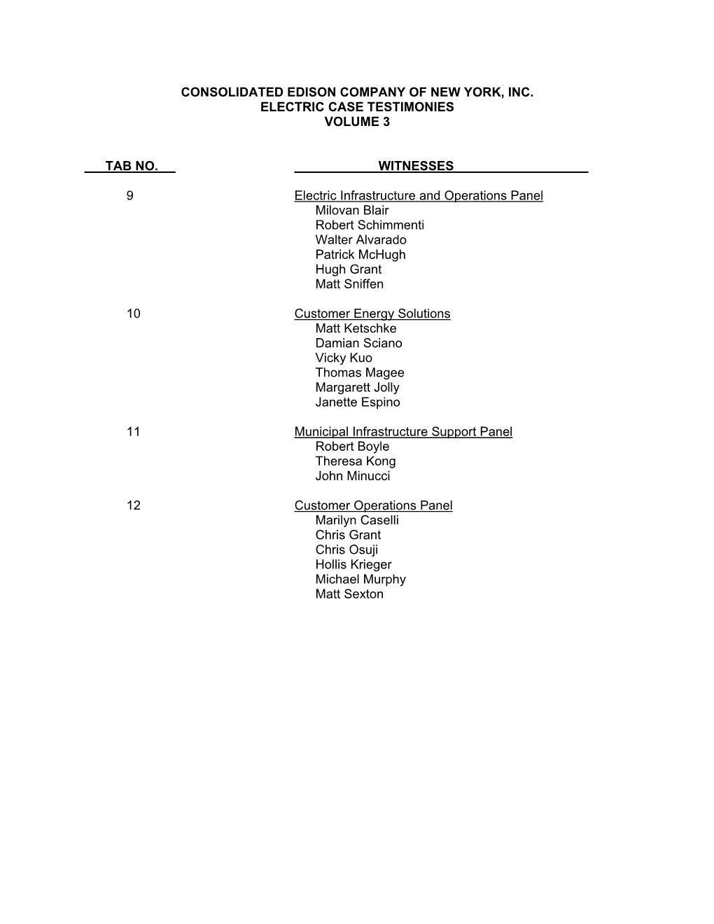 Consolidated Edison Company of New York, Inc. Electric Case Testimonies Volume 3