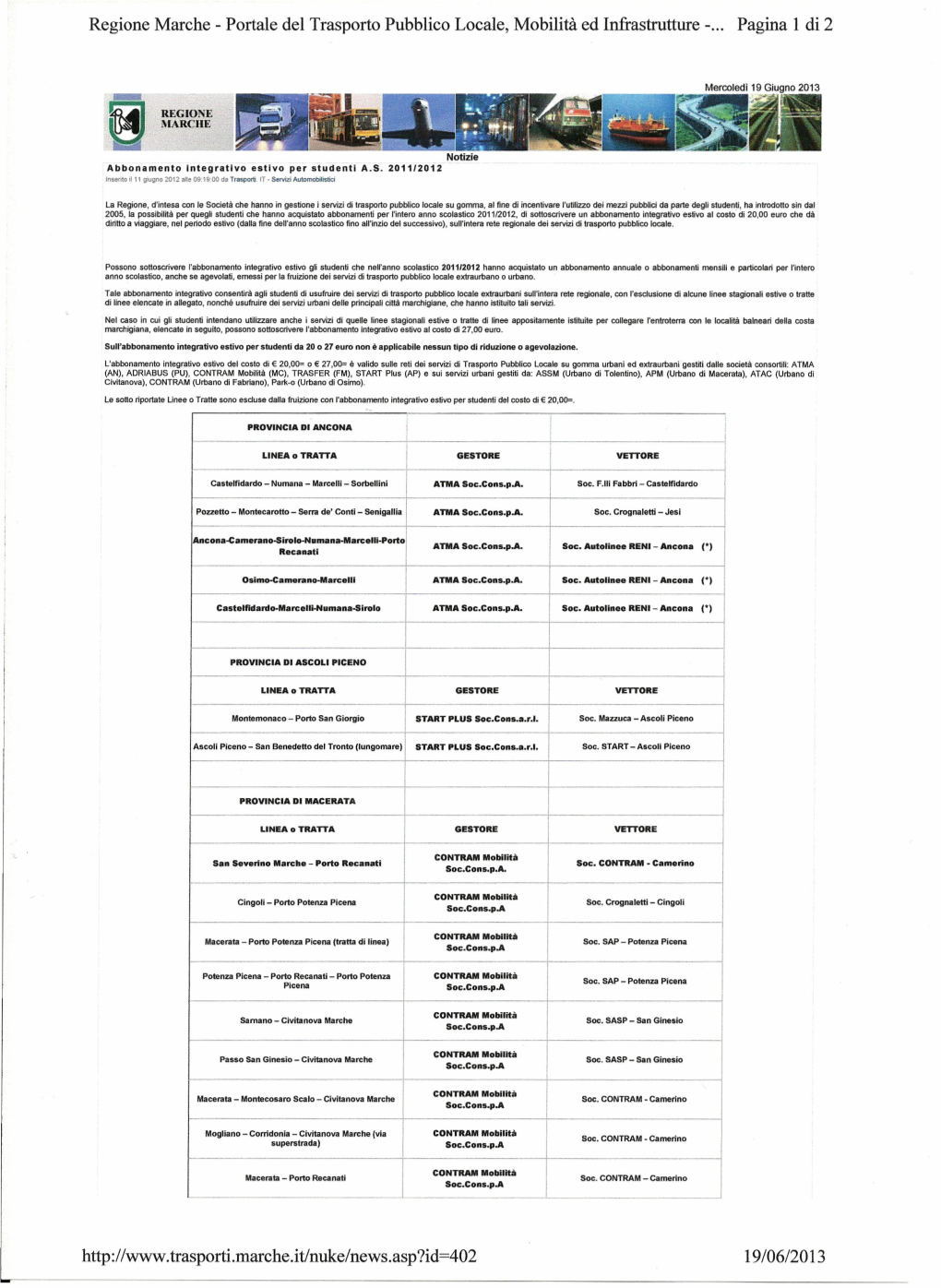 Regione Marche - Portale Del Trasporto Pubblico Locale, Mobilità Ed Infrastrutture - Pagina L Di 2