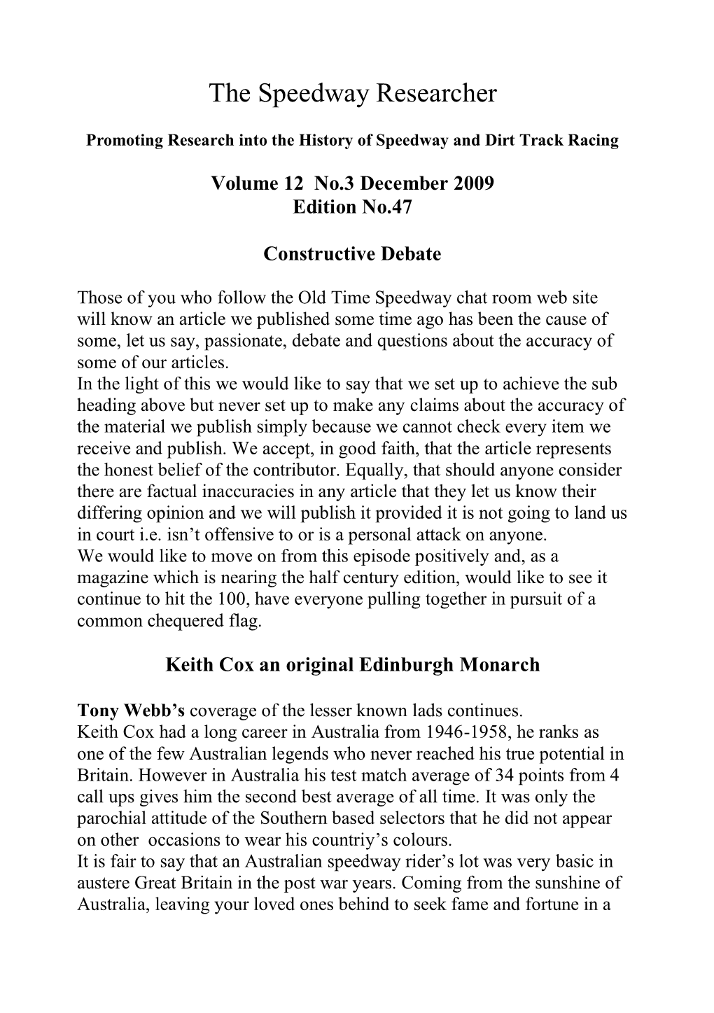 Volume 12 No.3 December 2009 Edition No.47