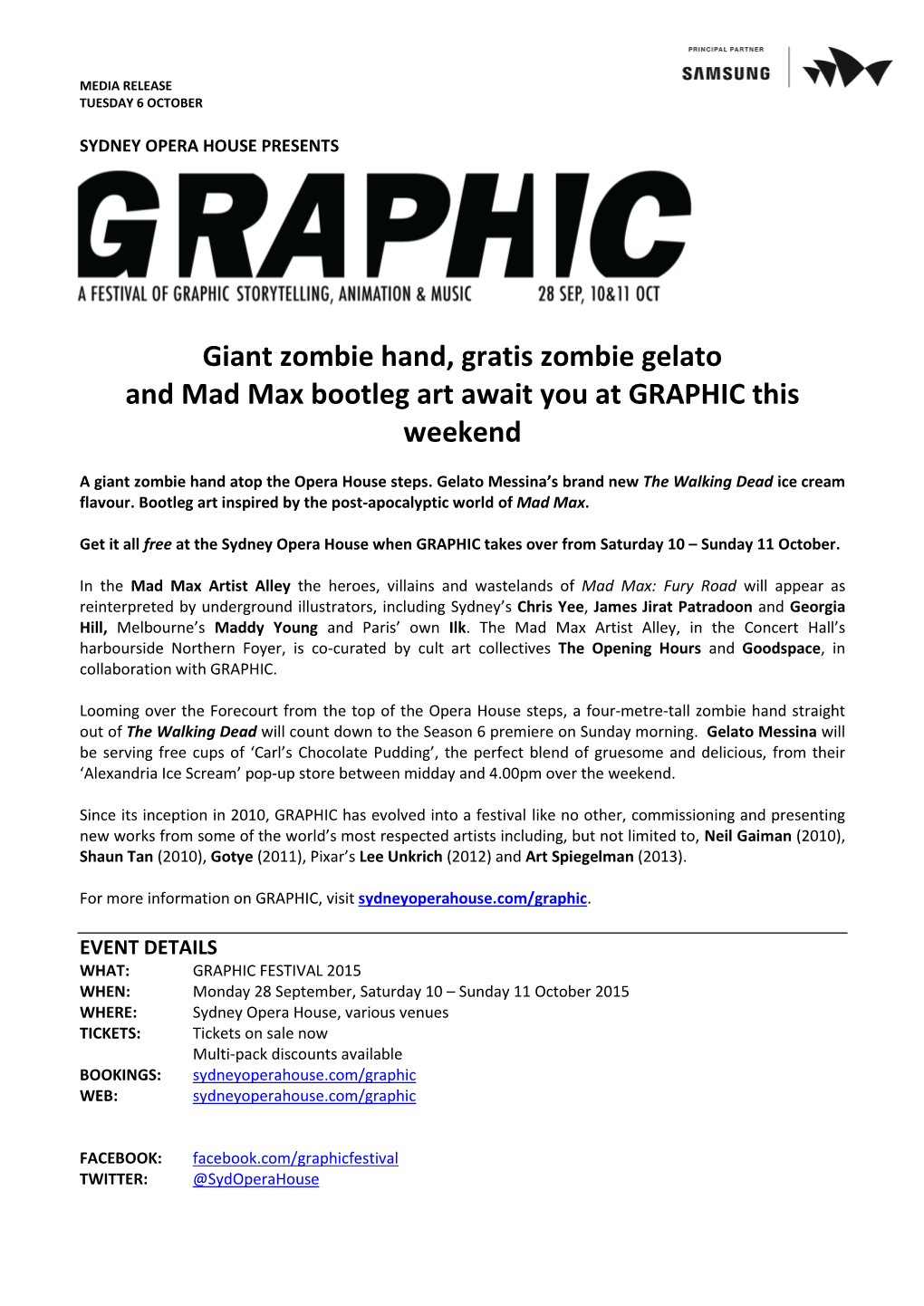 Giant Zombie Hand, Gratis Zombie Gelato and Mad Max Bootleg Art Await You at GRAPHIC This Weekend