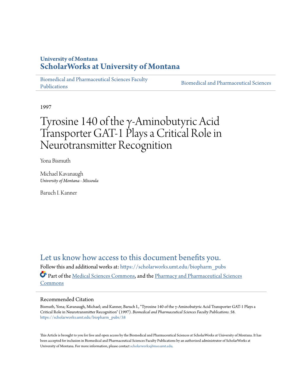 Tyrosine 140 of the Î³-Aminobutyric Acid Transporter GAT-1 Plays A