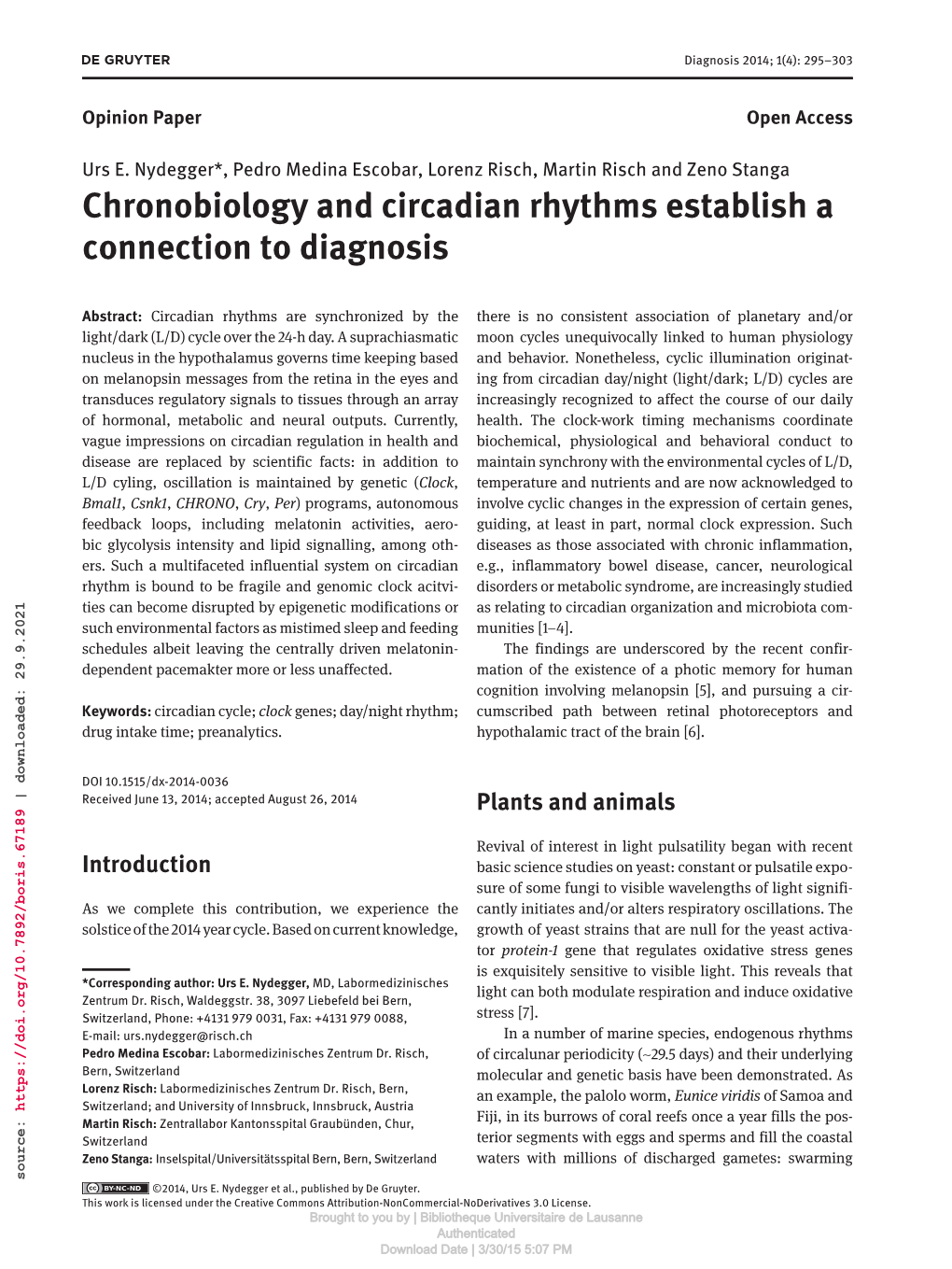 Chronobiology and Circadian Rhythms Establish a Connection To