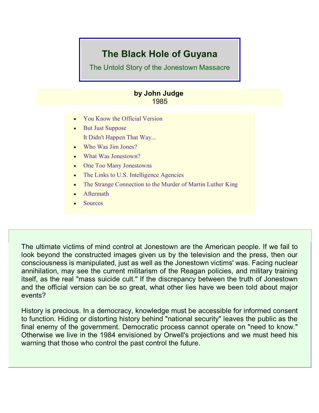 The Black Hole of Guyana the Untold Story of the Jonestown Massacre