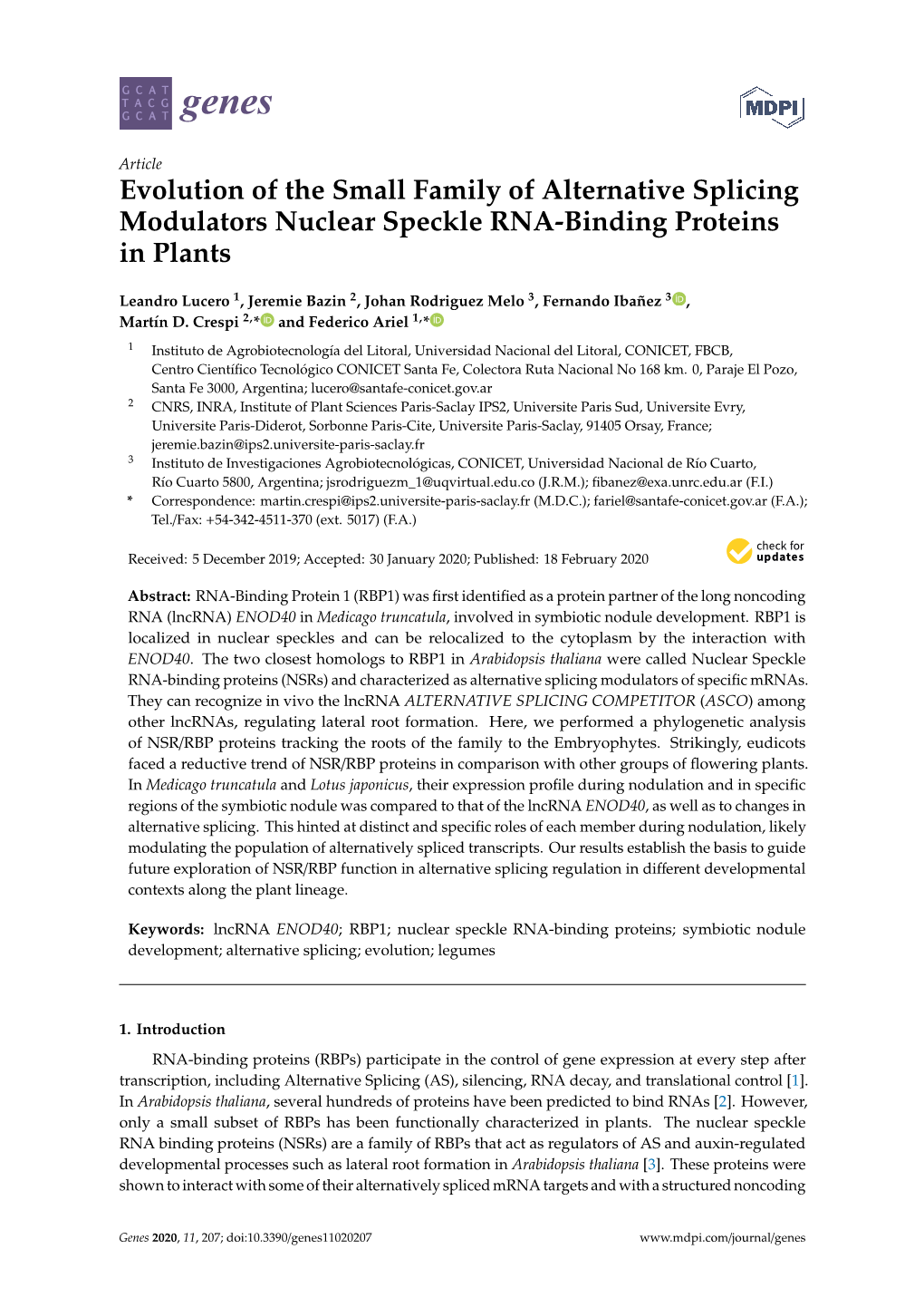 Evolution of the Small Family of Alternative Splicing Modulators Nuclear Speckle RNA-Binding Proteins in Plants