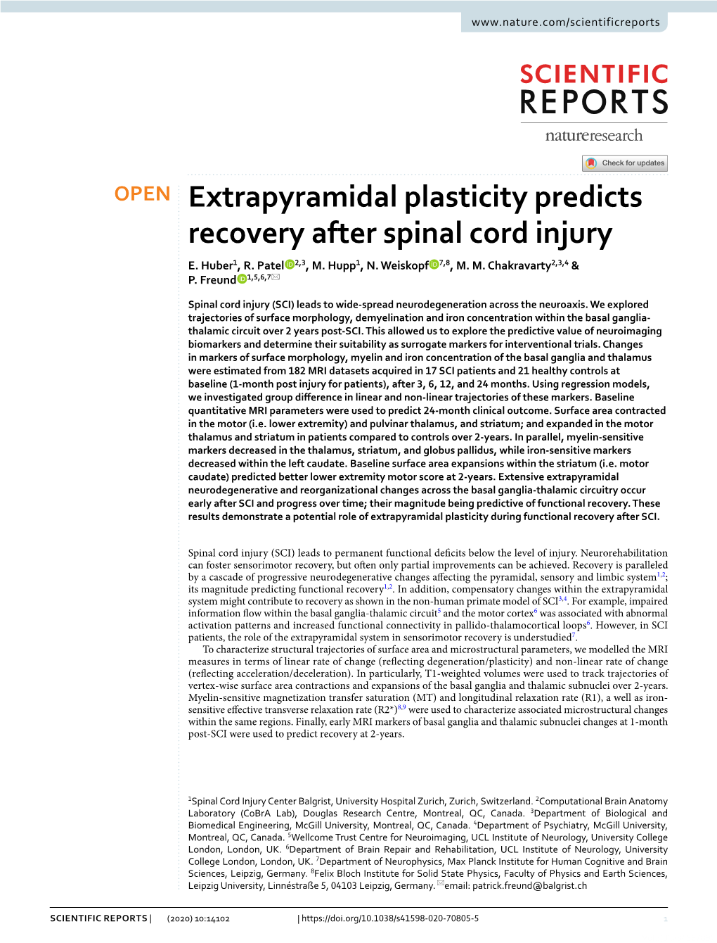 Extrapyramidal Plasticity Predicts Recovery After Spinal Cord Injury E