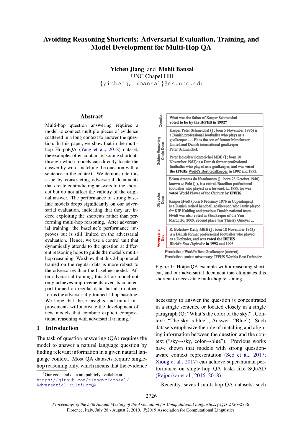 Avoiding Reasoning Shortcuts: Adversarial Evaluation, Training, and Model Development for Multi-Hop QA