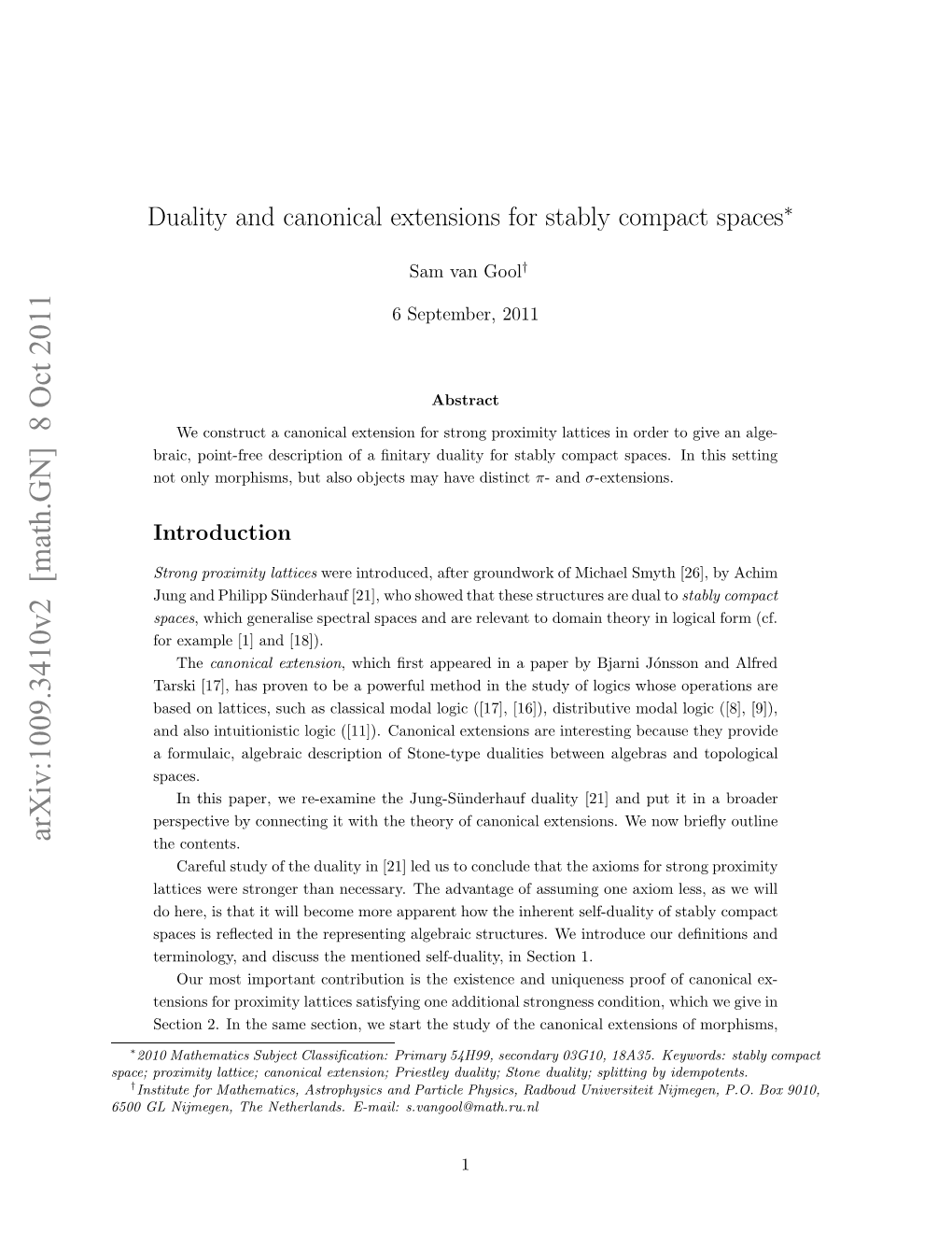 Duality and Canonical Extensions for Stably Compact Spaces