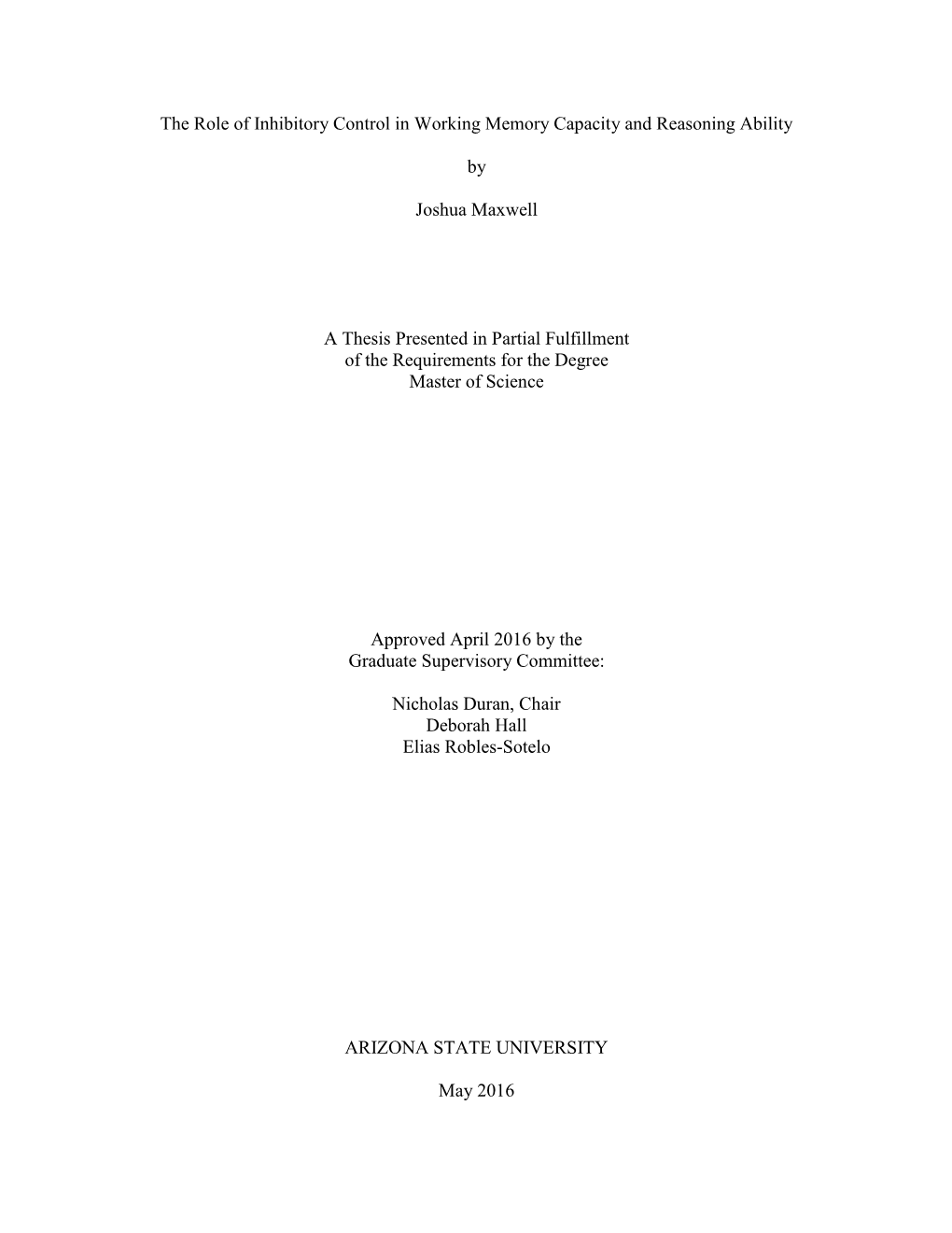 The Role of Inhibitory Control in Working Memory Capacity and Reasoning Ability