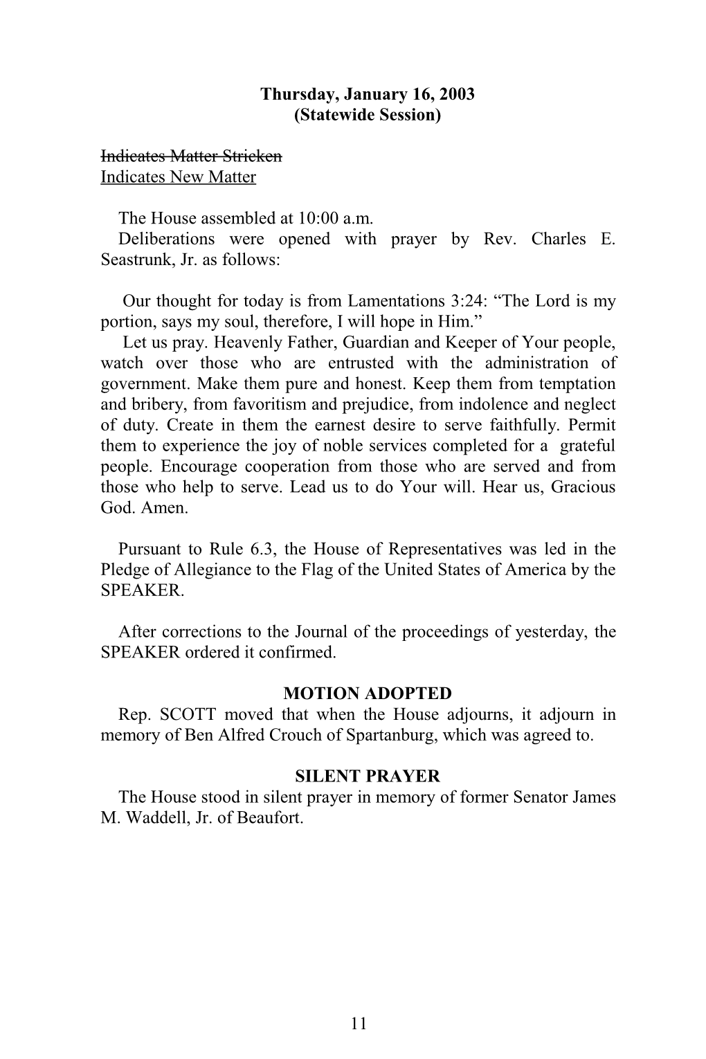 House Journal for Jan. 16, 2003 - South Carolina Legislature Online