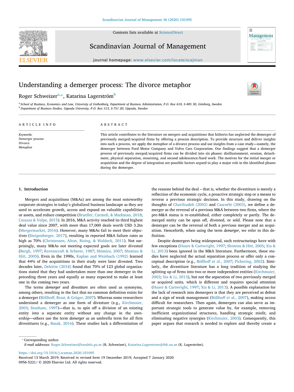 Understanding a Demerger Process the Divorce Metaphor