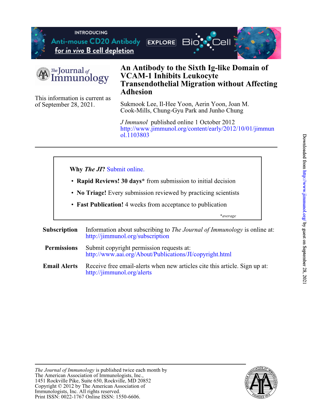 Adhesion Transendothelial Migration Without Affecting VCAM-1 Inhibits