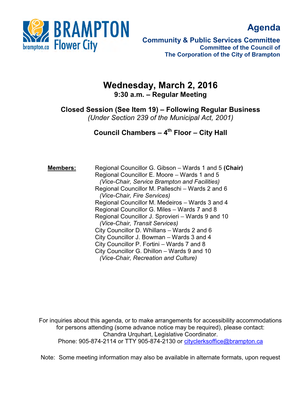 Community & Public Services Committee Agenda for March 2, 2016