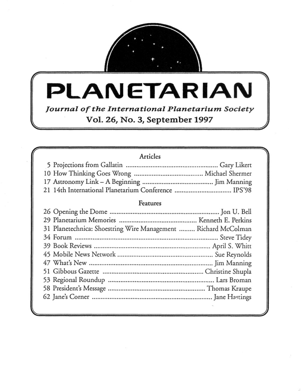 PLANETARIAN Journal of the International Planetarium Society Vol