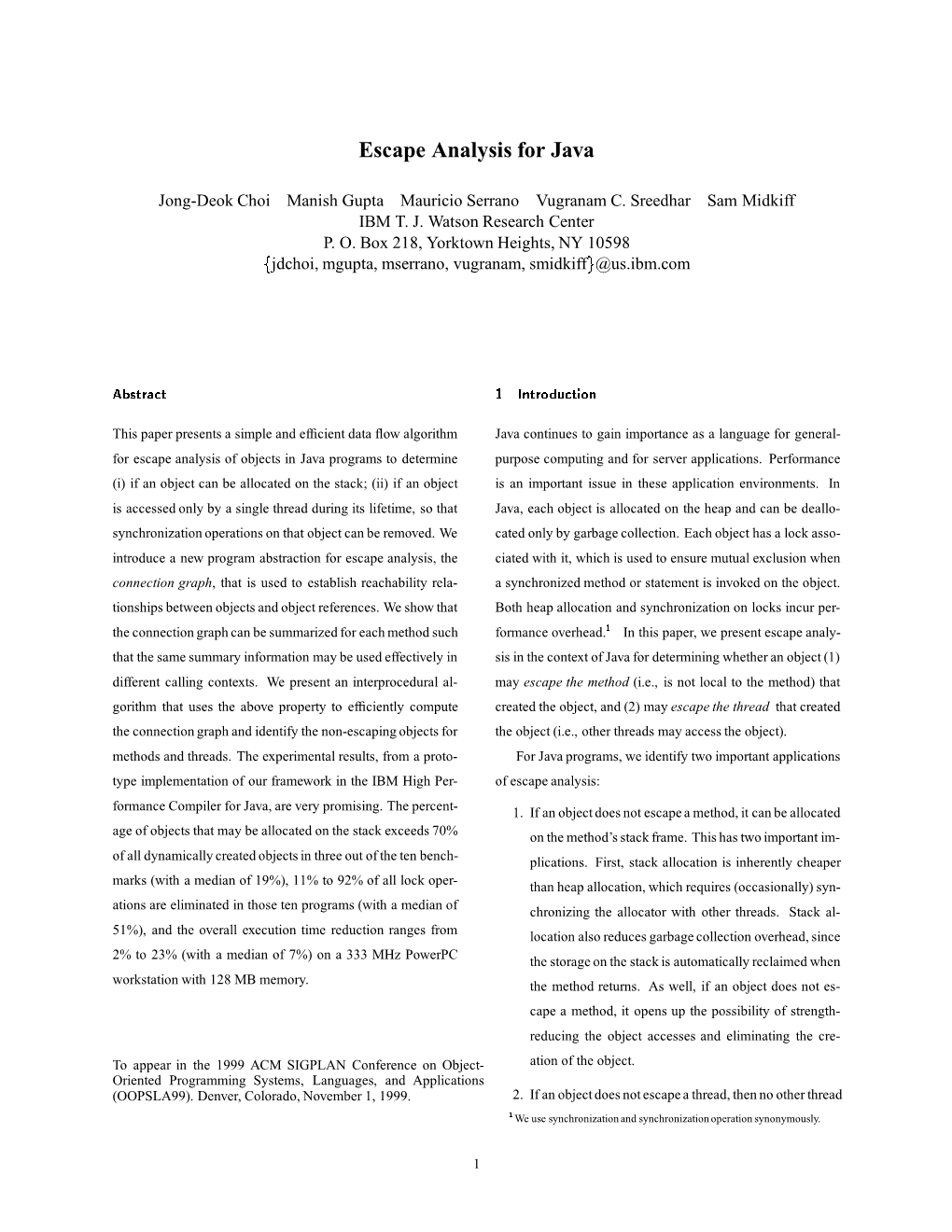 Escape Analysis for Java