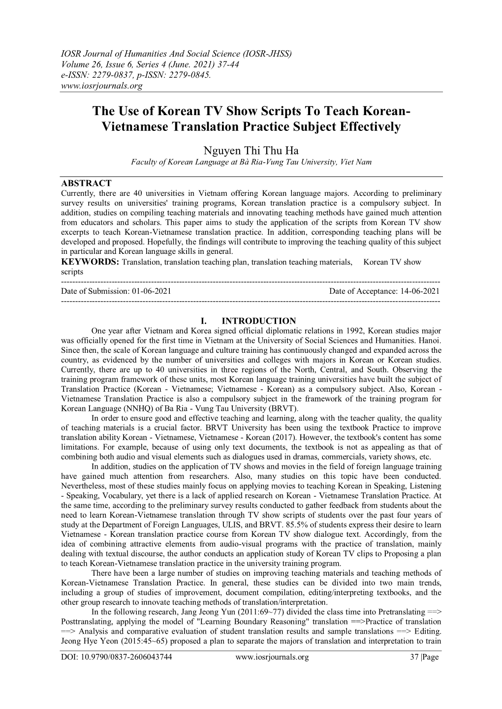 The Use of Korean TV Show Scripts to Teach Korean- Vietnamese Translation Practice Subject Effectively