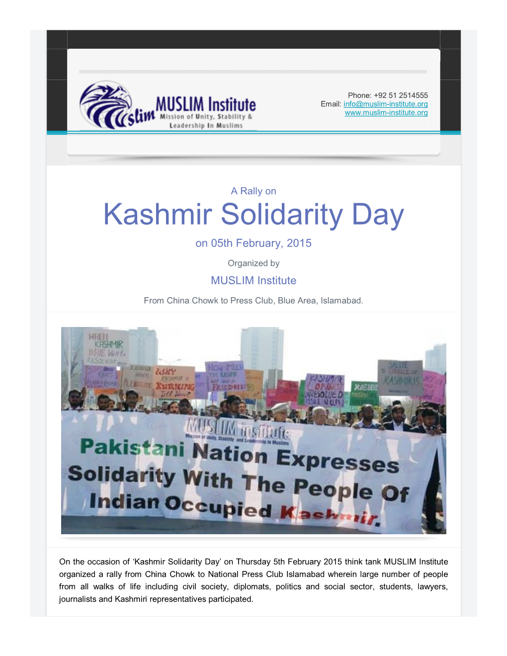 Kashmir Solidarity Day on 05Th February, 2015