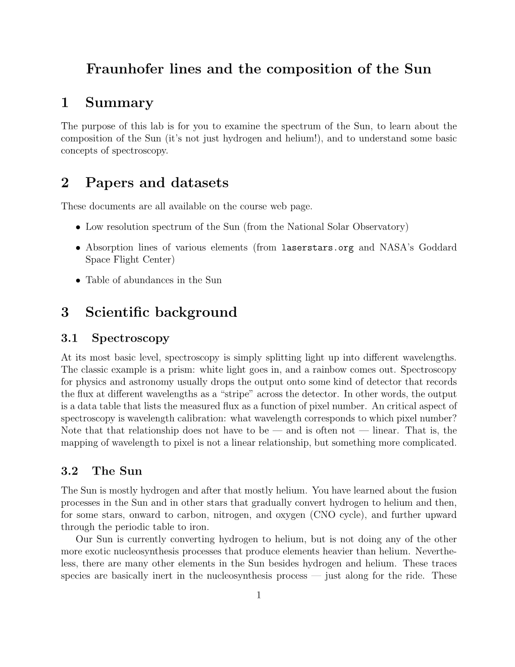 Fraunhofer Lines and the Composition of the Sun 1 Summary 2 Papers and Datasets 3 Scientific Background