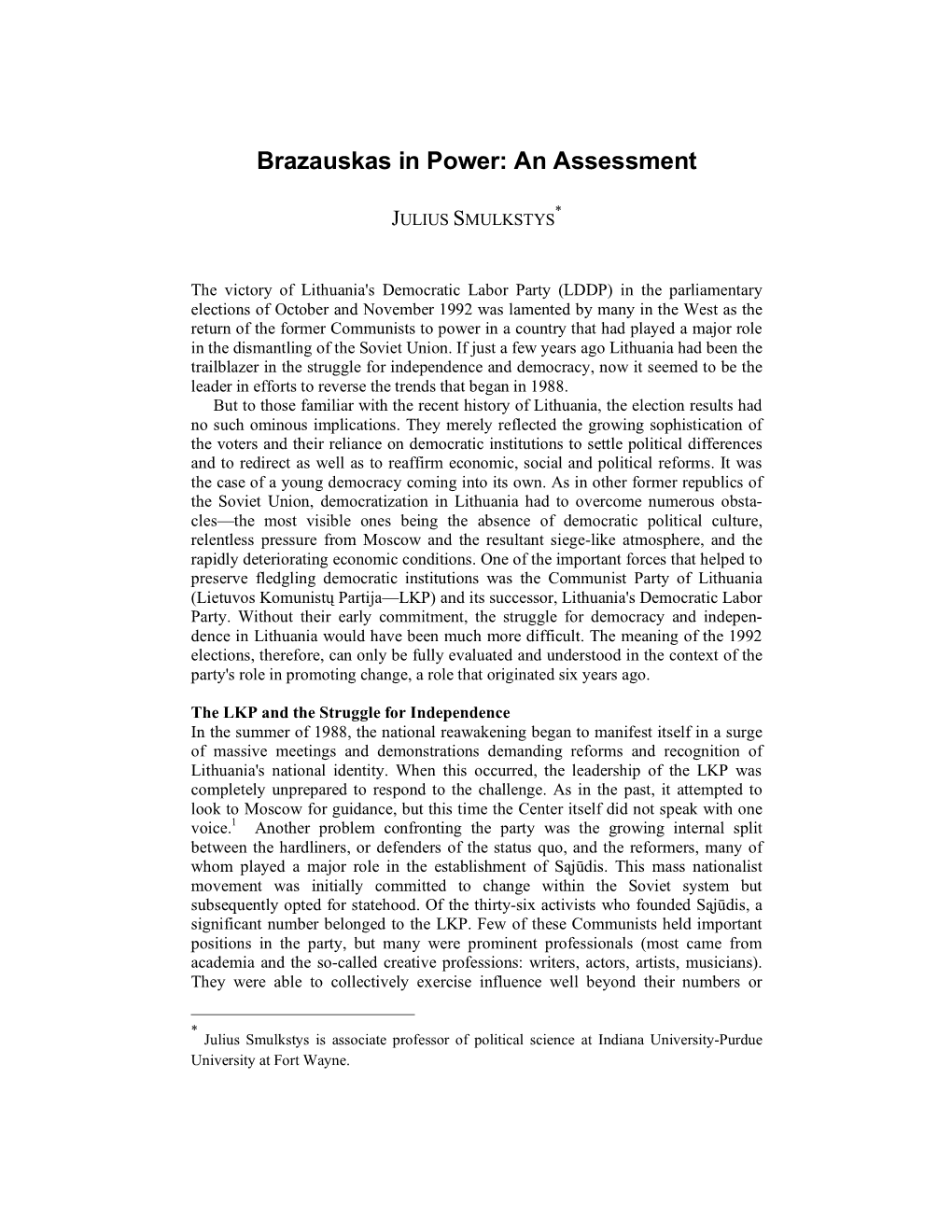 Brazauskas in Power: an Assessment