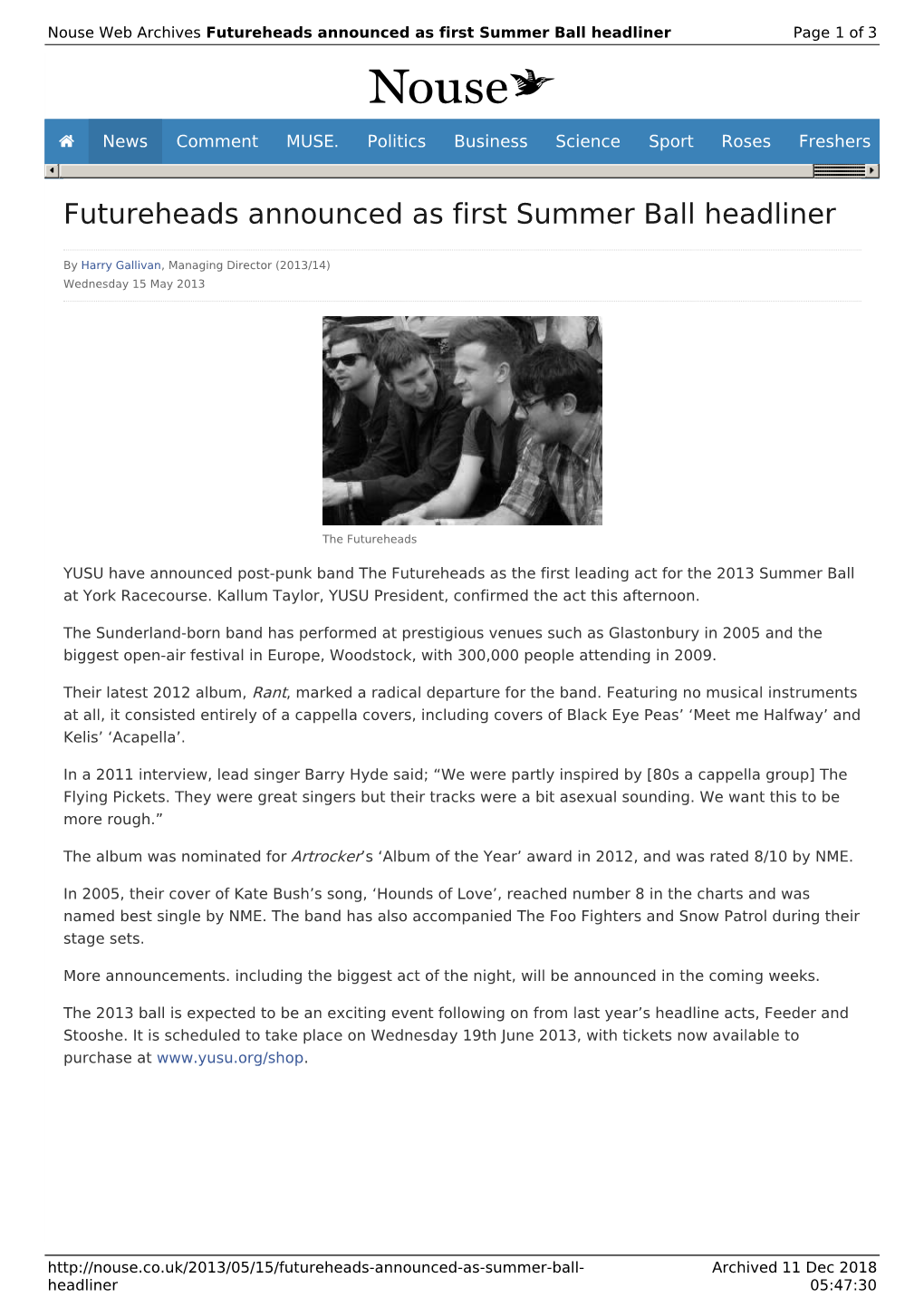 Futureheads Announced As First Summer Ball Headliner | Nouse