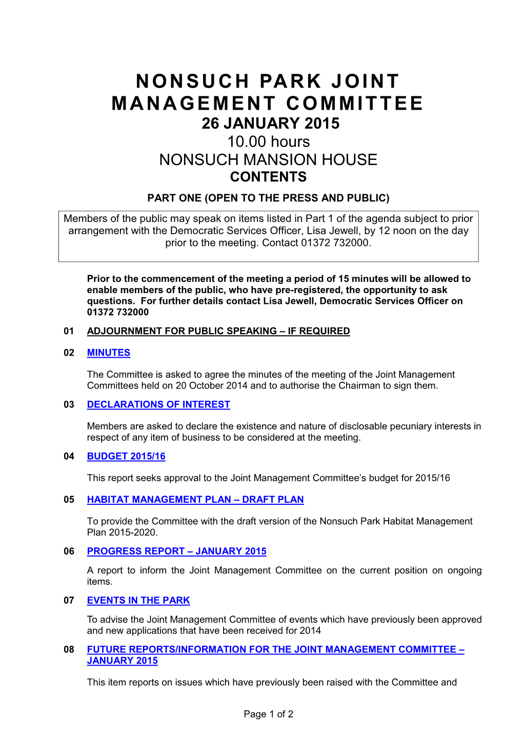 Nonsuch Park Joint Management Committee