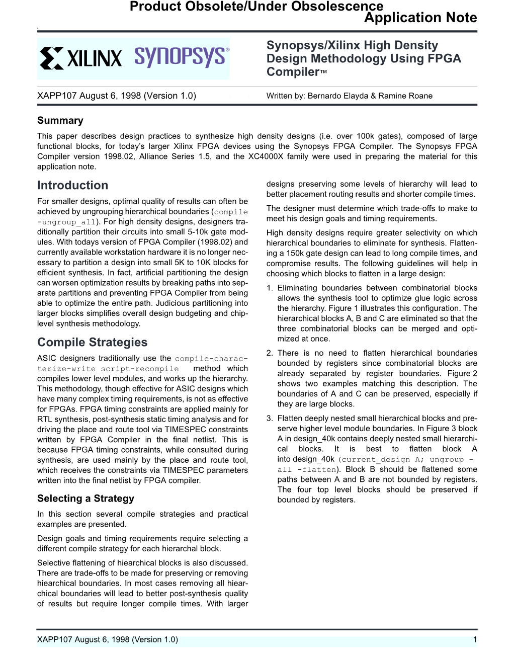 Xilinx XAPP107: Synopsys/Xilinx High Density Design Methodology Using