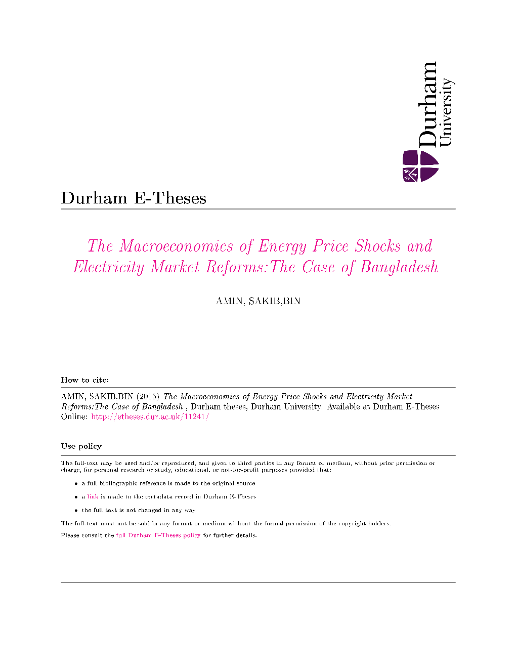 The Macroeconomics of Energy Price Shocks and Electricity Market Reforms:The Case of Bangladesh