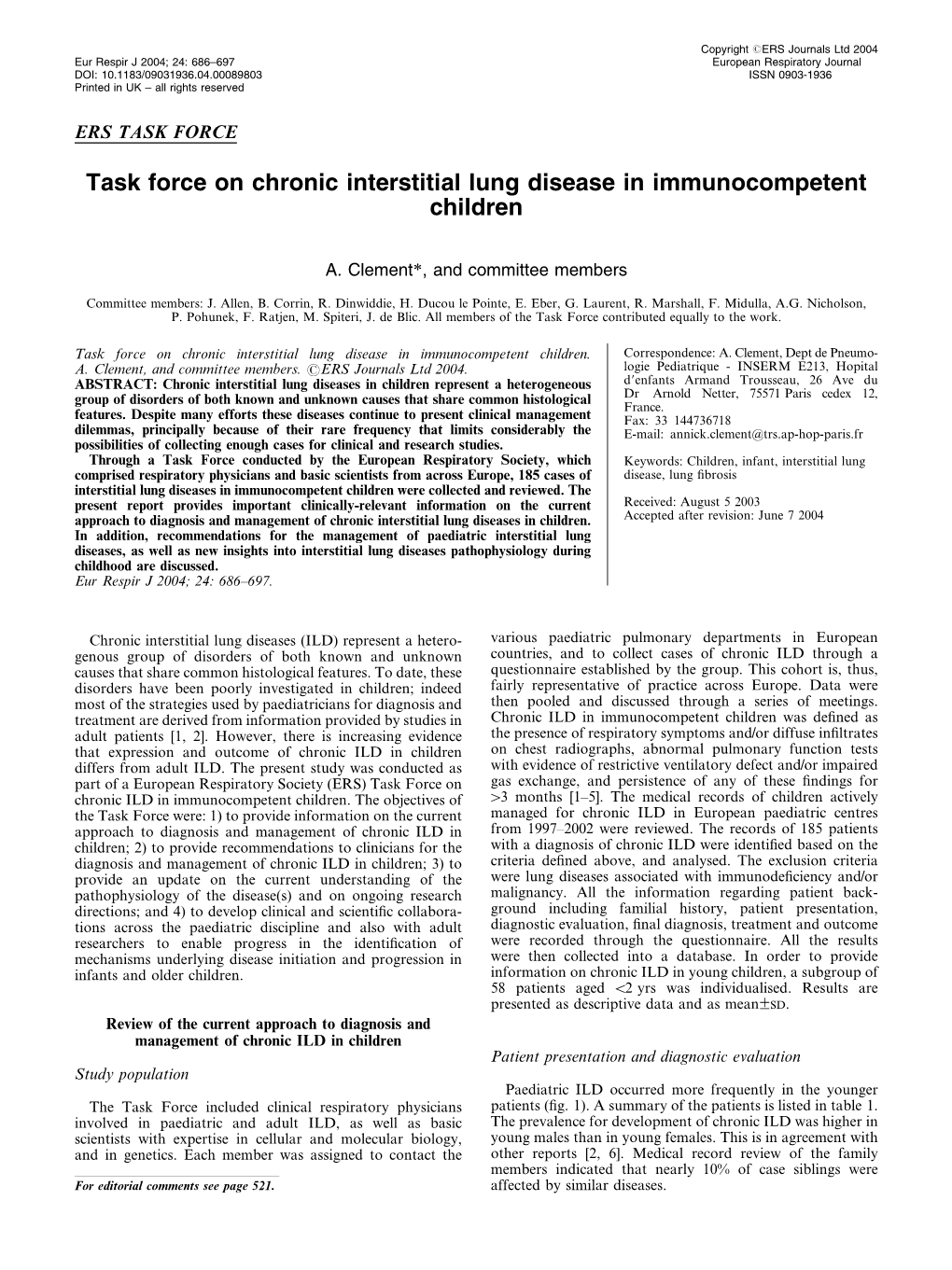 Task Force on Chronic Interstitial Lung Disease in Immunocompetent Children