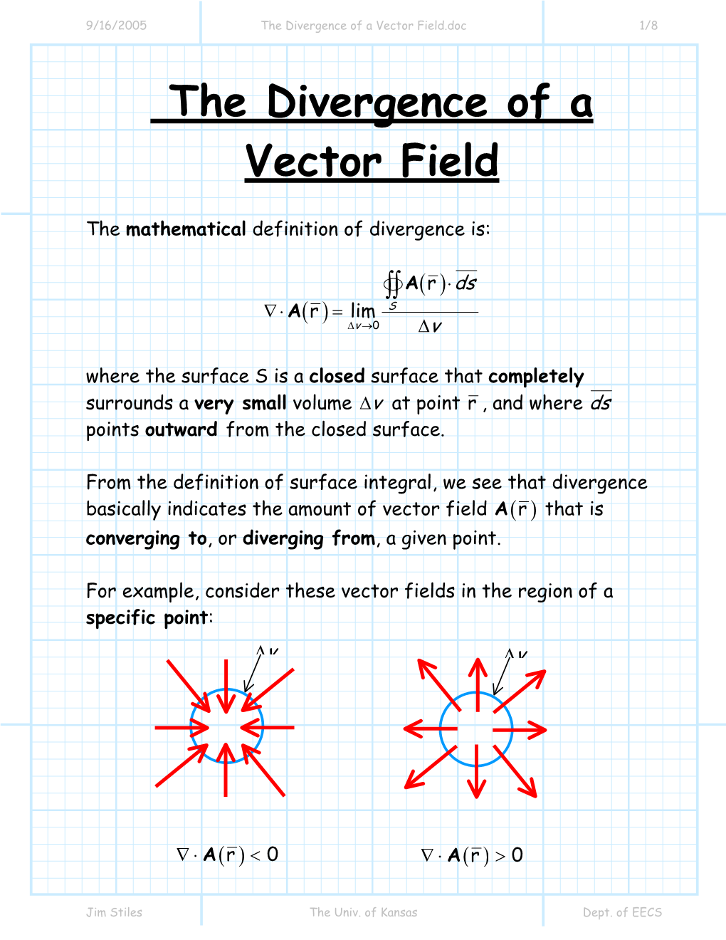 The Divergence of a Vector Field.Doc 1/8