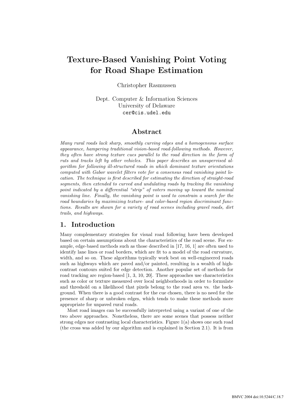 Texture-Based Vanishing Point Voting for Road Shape Estimation