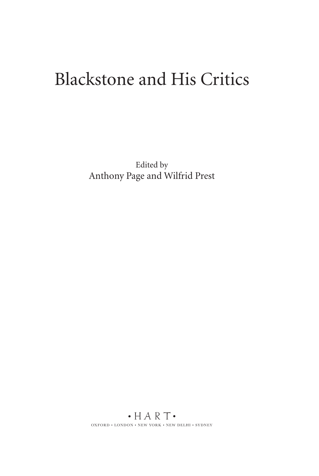 Blackstone and His Critics