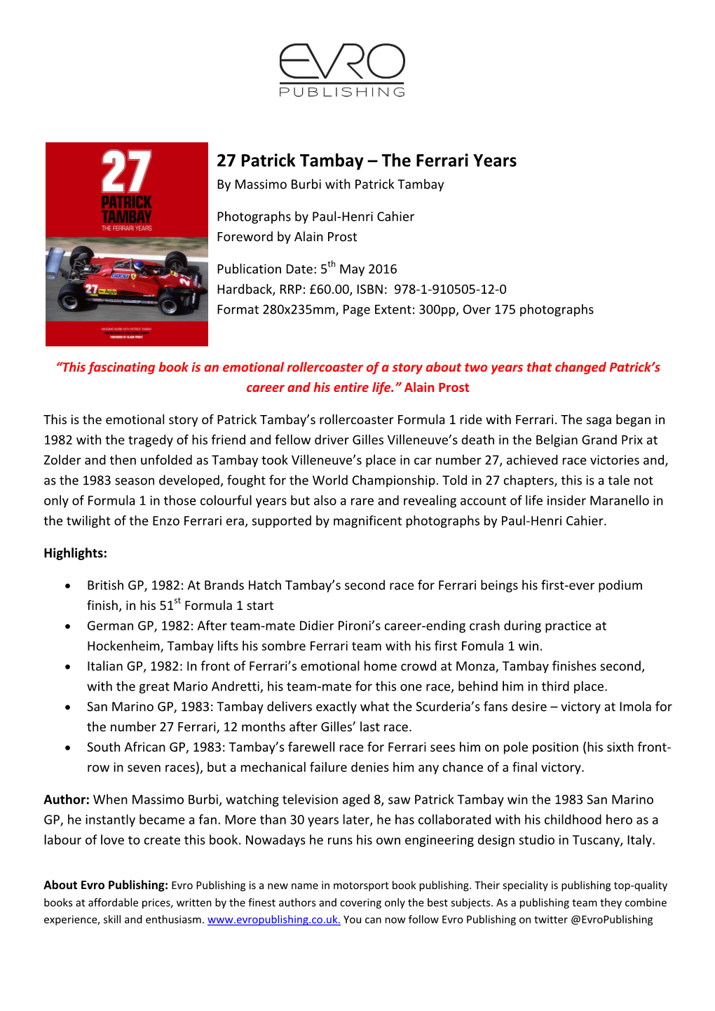27 Patrick Tambay – the Ferrari Years by Massimo Burbi with Patrick Tambay